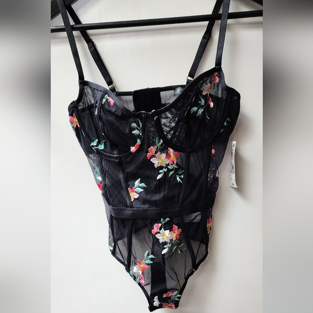 INC NWT Tropical Embroidered Underwire Teddy Lingerie Size S
